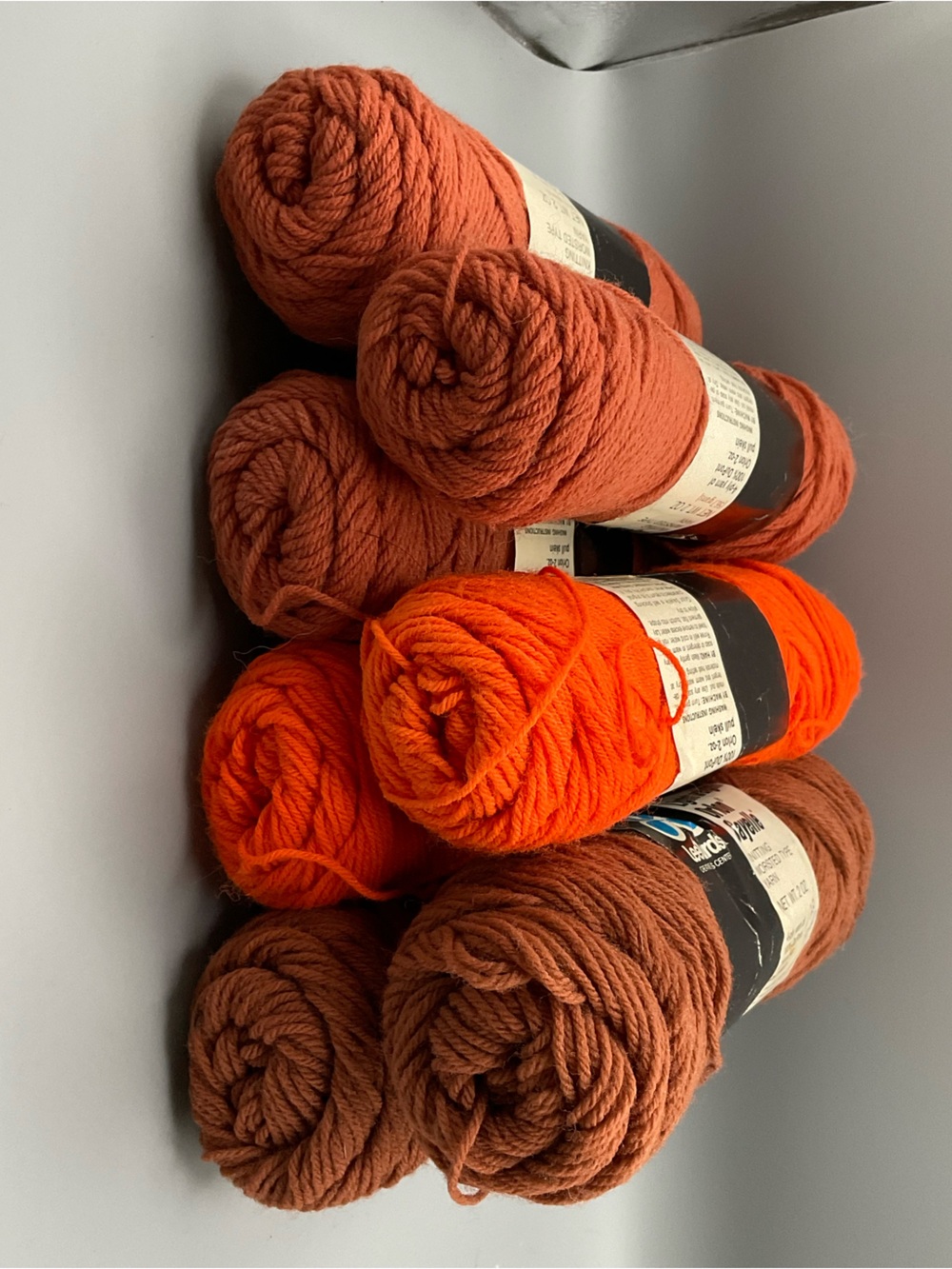 LeeWards Orlon Sayelle Lightweight Orlon Sayelle Yarn Lot 7 Skeins Orange Brown